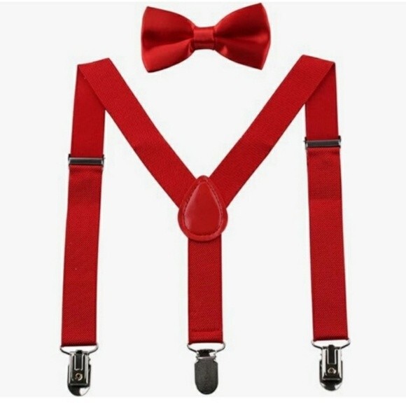 kids red suspenders and matching bow tie - Picture 2 of 3